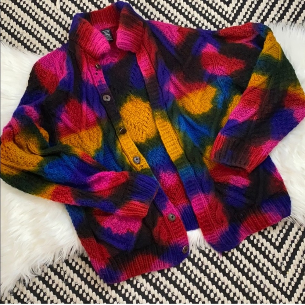 Vintage 70’s wool knit color pop cardigan